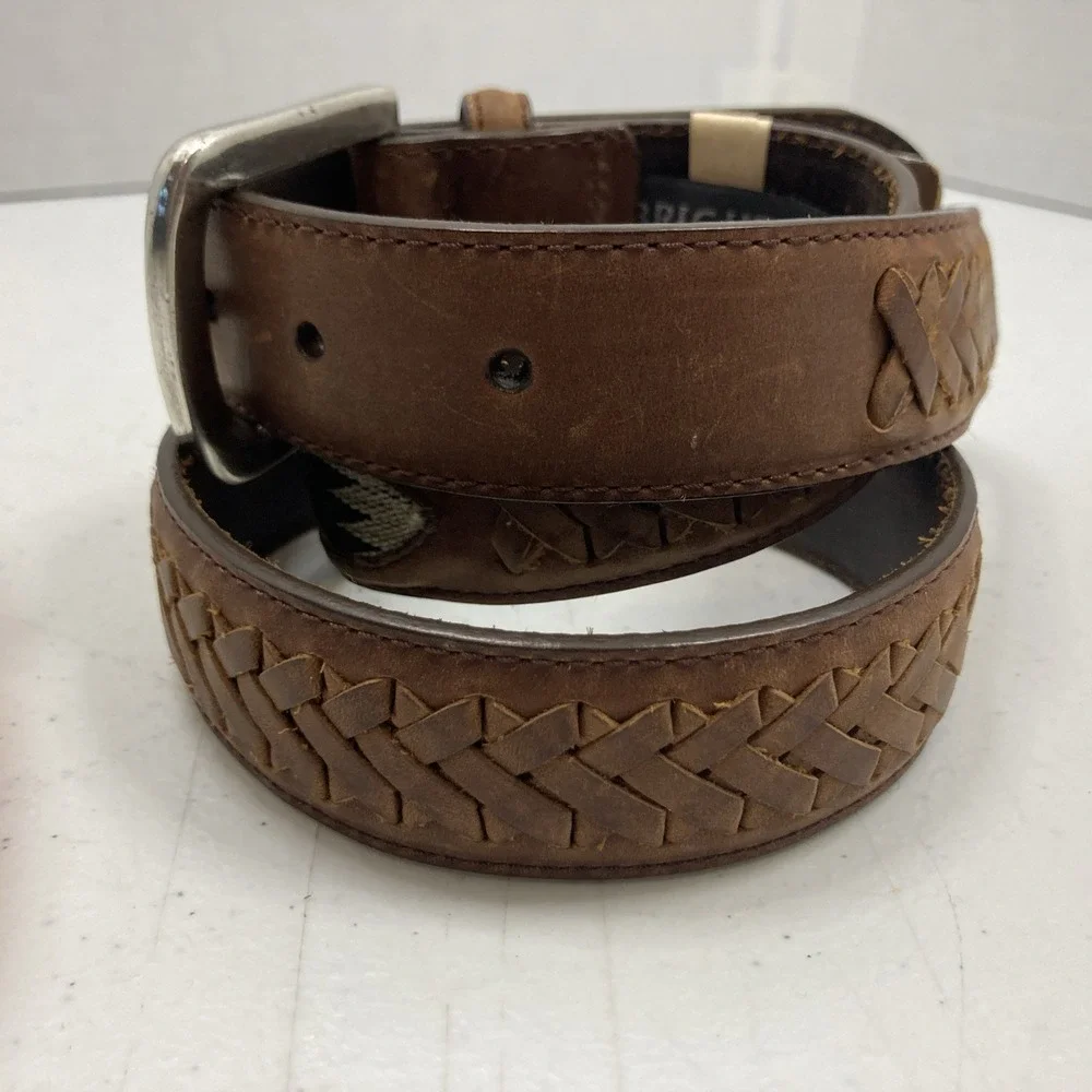 New Brighton Belt Brown Leather Southwestern Woven‎ Inlay Cowboy sz 32